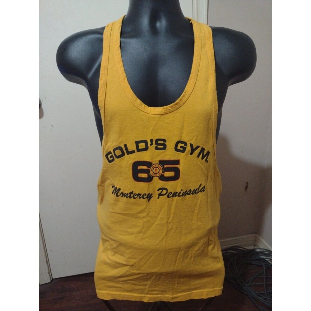 VTG Gold's Gym Men's 100% Cotton Muscle Tank Top Mustard • USA • Size XL Yellow.